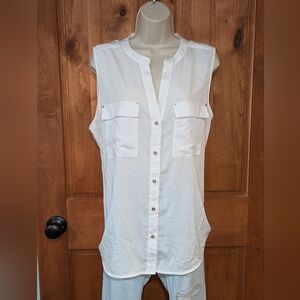 Calvin‎ Klein White Sleeveless Button-Down Shirt